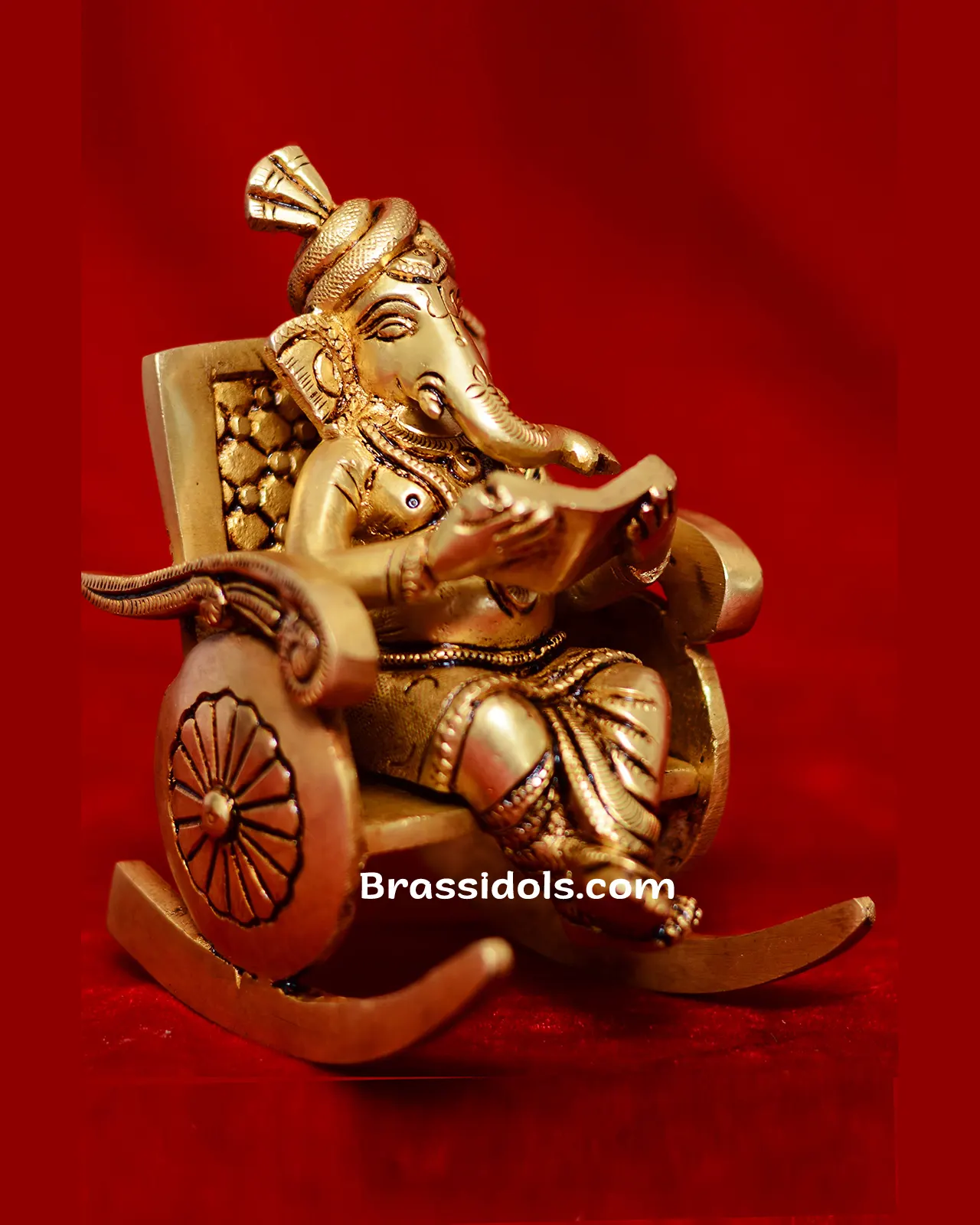 Brass Ganesha reading sitting on Chair idol - 4 inches - image 7