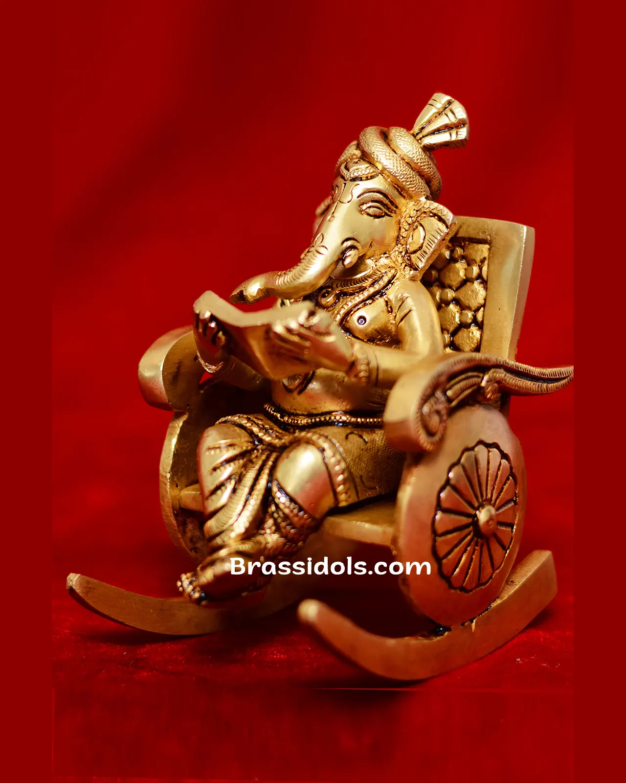 Brass Ganesha reading sitting on Chair idol - 4 inches - image 6