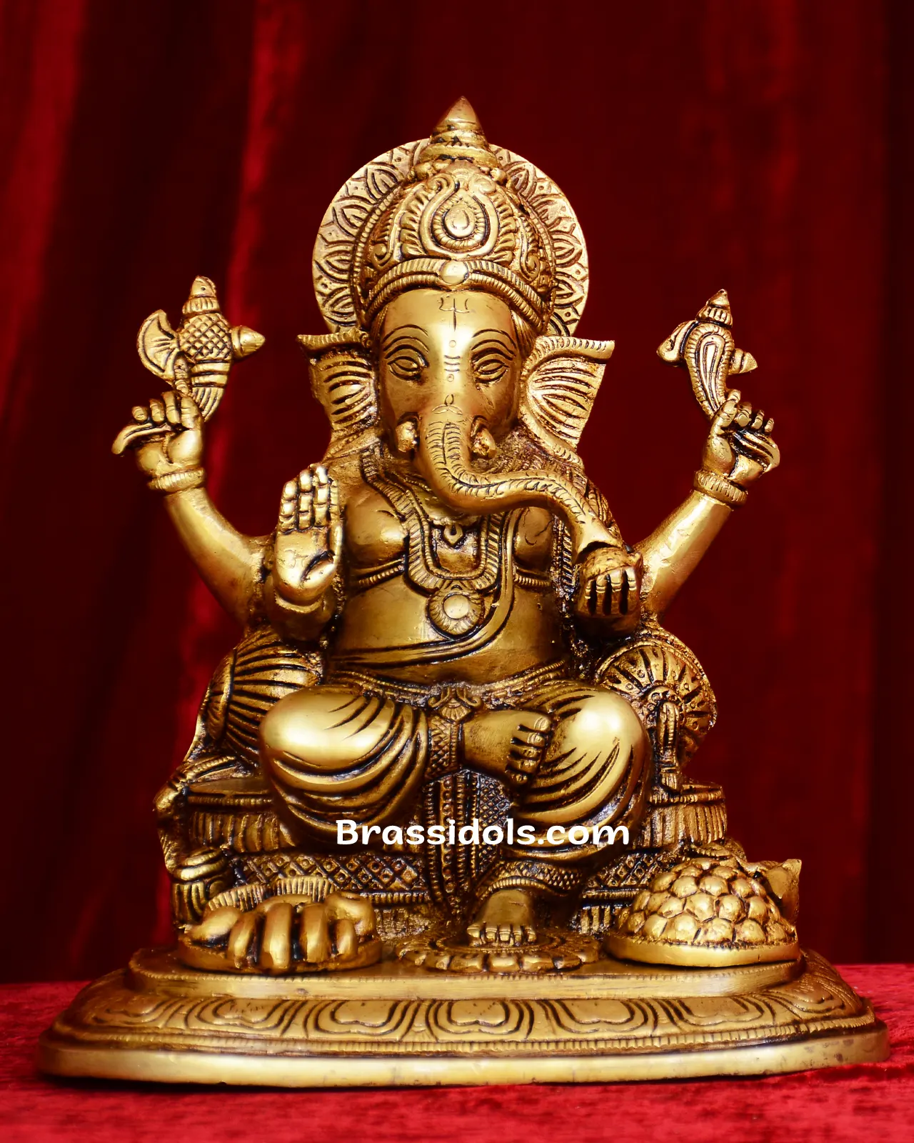 Brass Ganesha with fruit idol 11 inches - image 5
