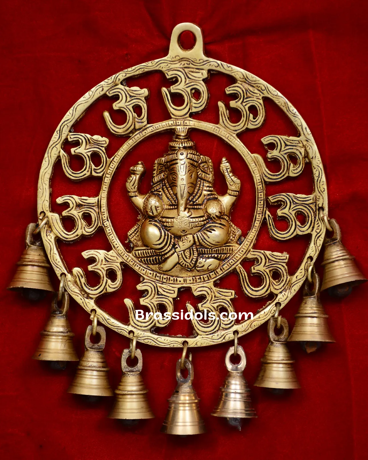 Brass Round Om Ganesh with bells wall Hanging - image 6