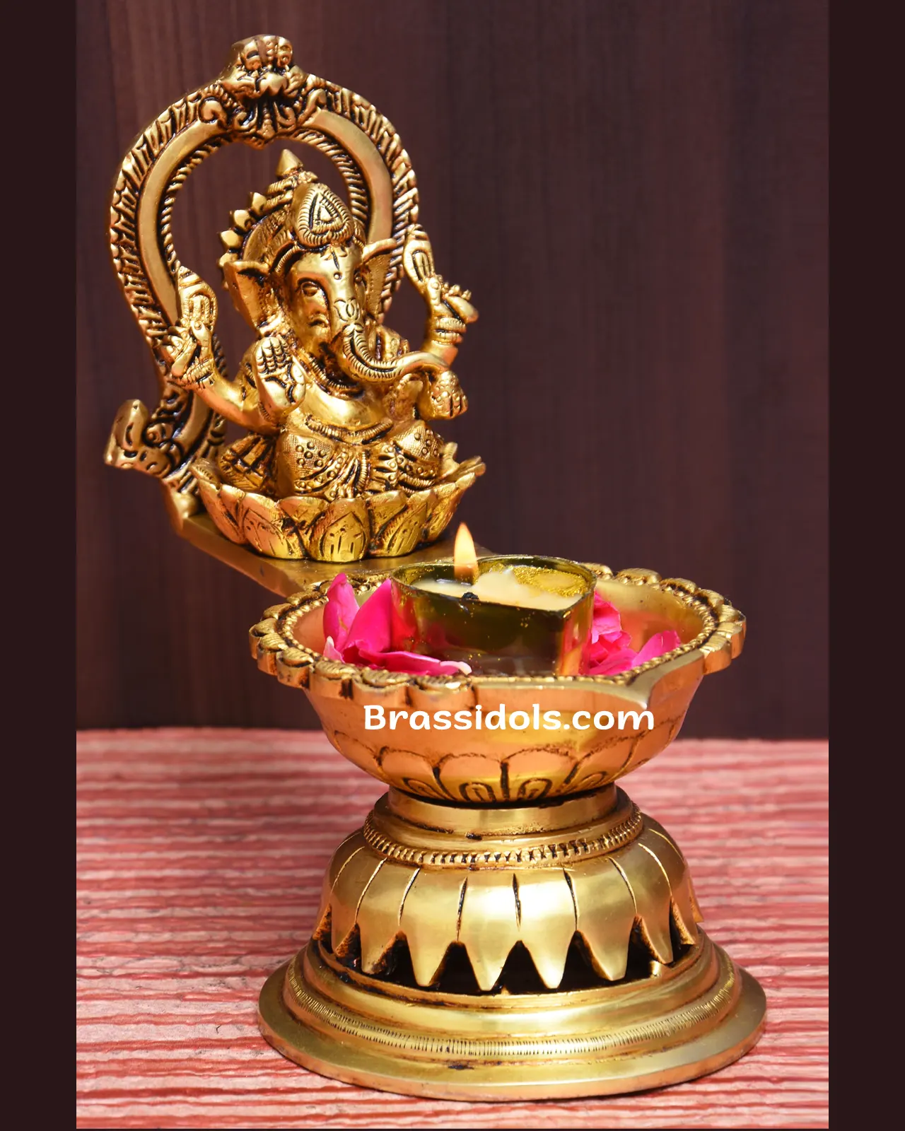 Brass Lotus Thiruvachi Ganesha Vilakku - image 2