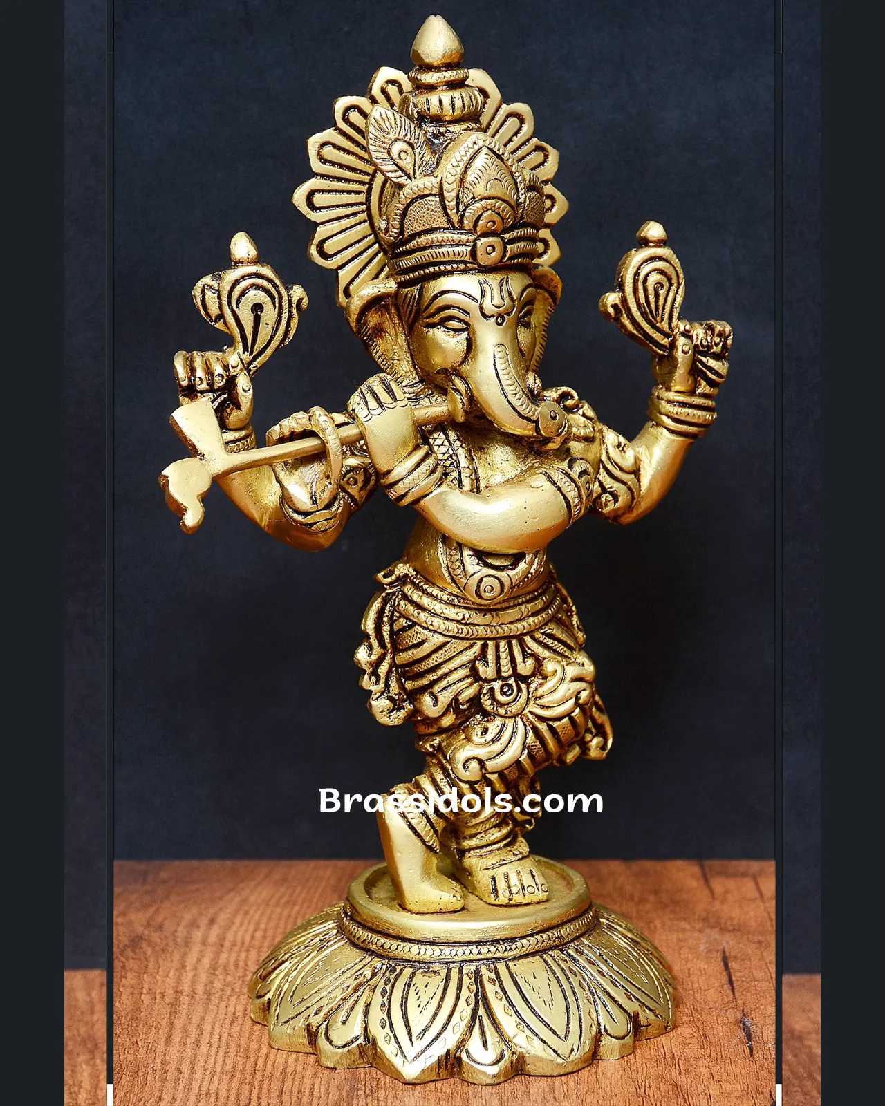 Brass Standing Ganesha Playing Flute Statue 7 inches - image 3
