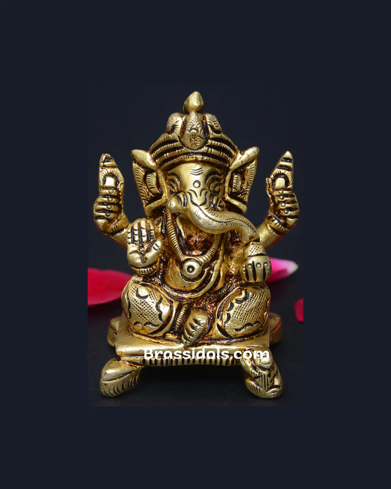 Brass Chowki Pagdi Ganesh idol - 2.5 inches - image 3
