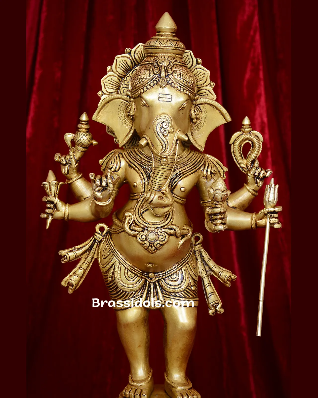 Brass Standing Six-Hand Ganesha Idol for Home and Puja - 26 inches - image 7