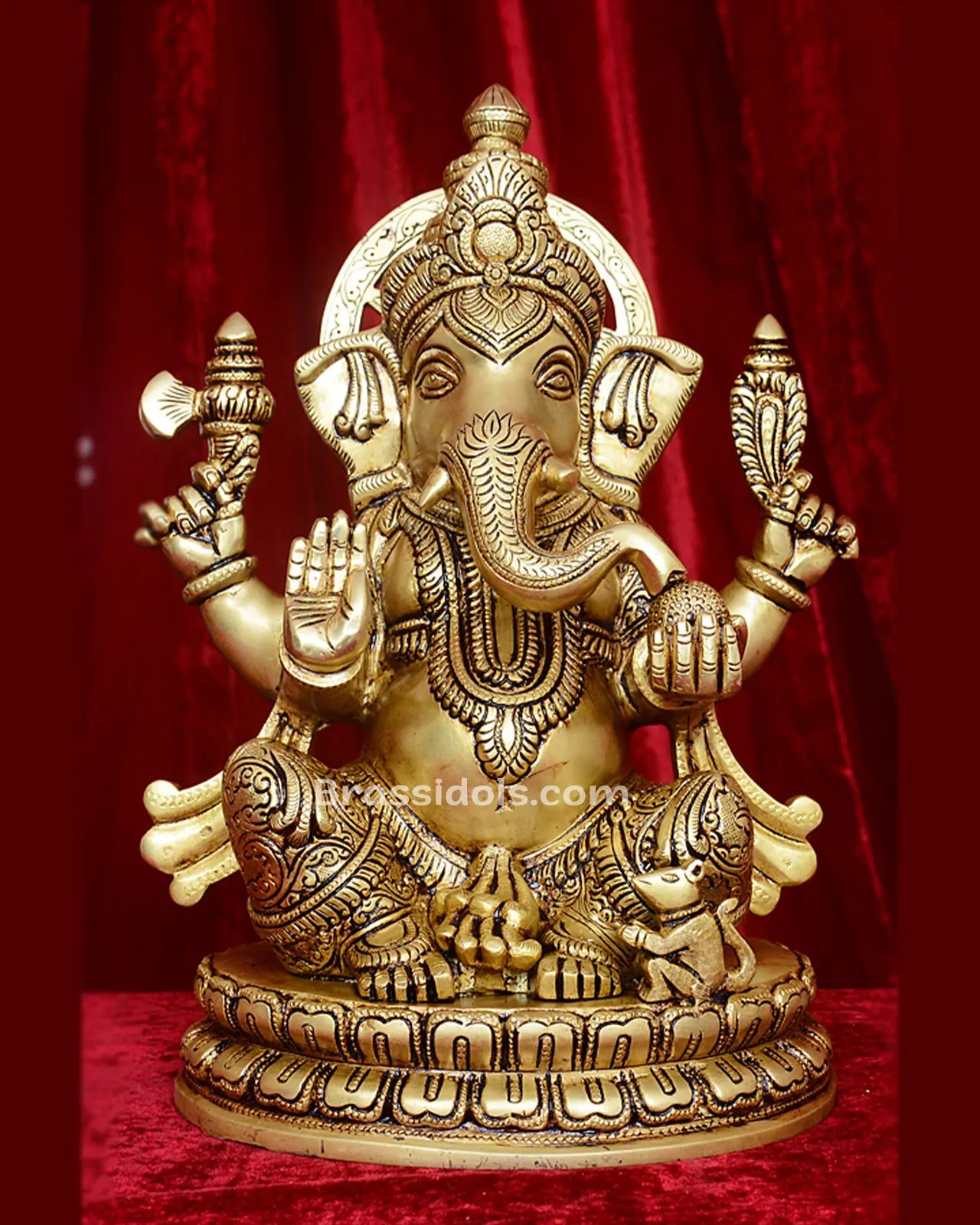 Brass Round Base Ganesha Statue Ganpati Idol - 12 inches - image 5