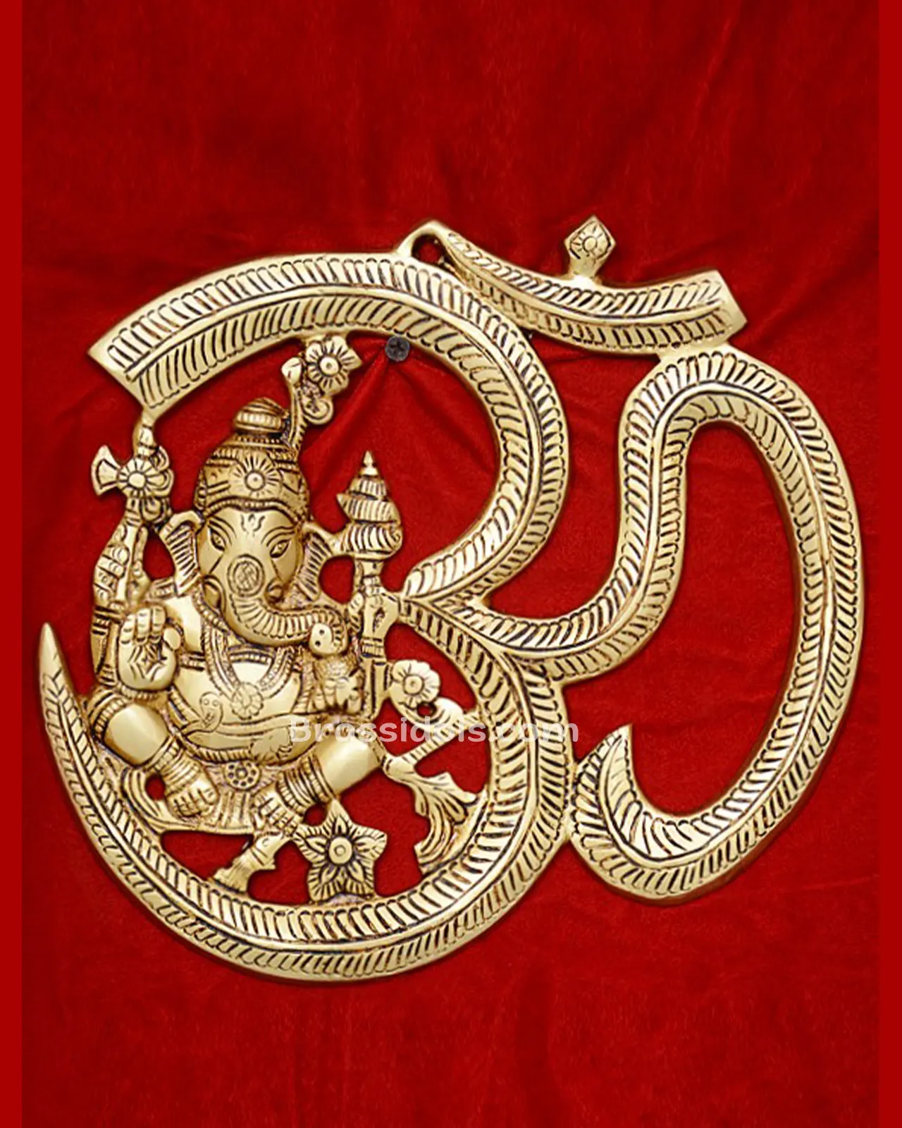 Brass Om Ganesh with Om Wall Hanging Plate 9 inches - image 5