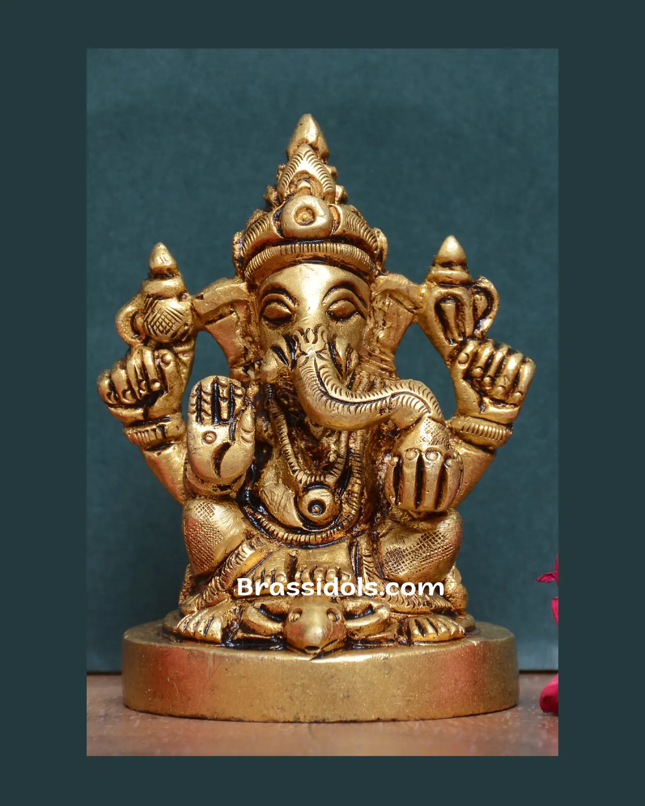 Brass Round Base Ganesha Sitting On Rat- 3 inches - image 3