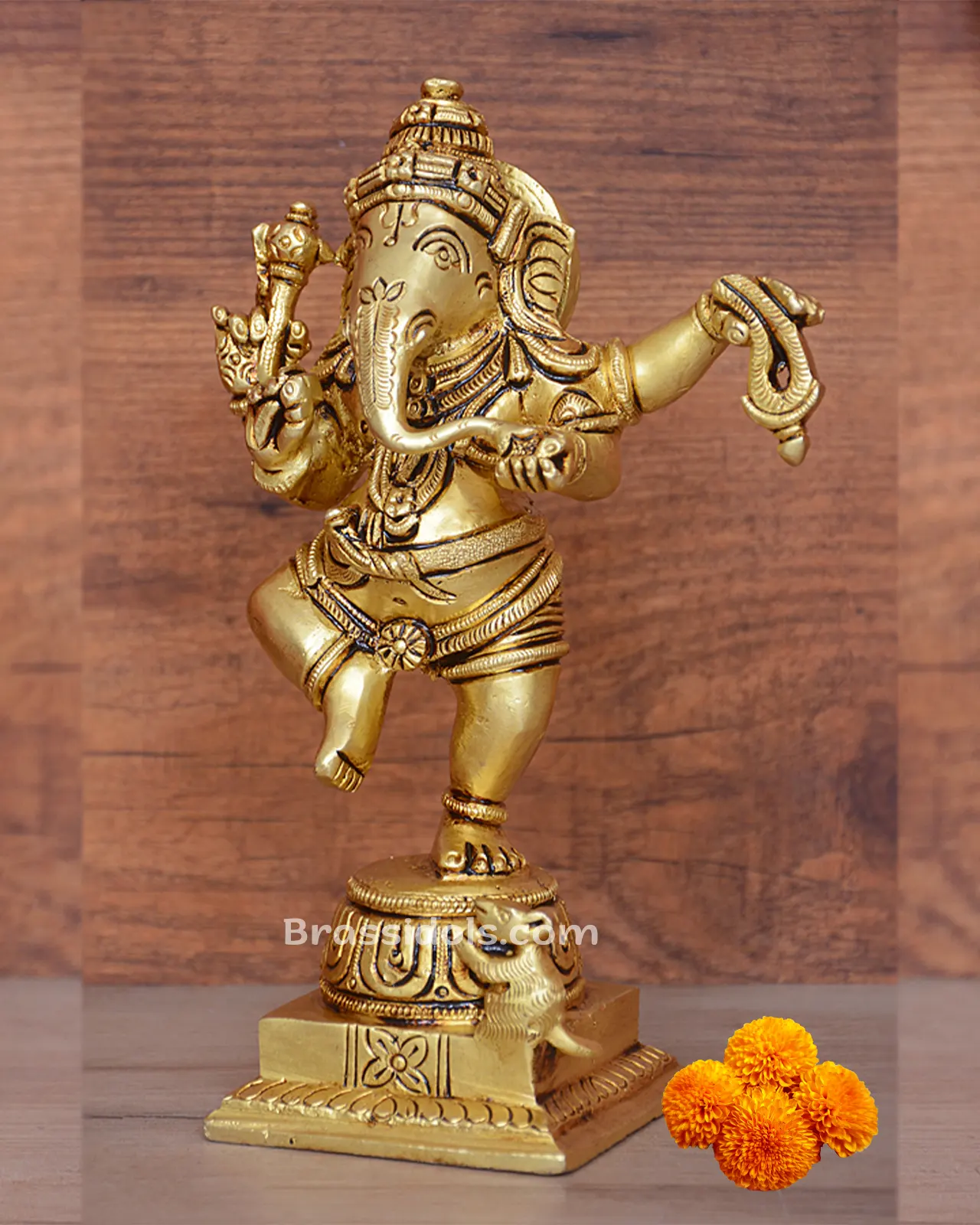 Brass Dancing Lord Ganesha Idol - 6 inches - image 7