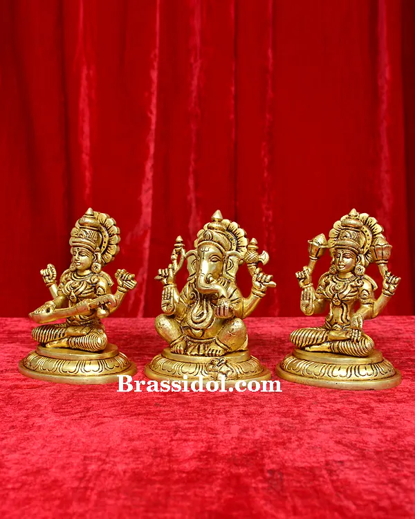 Lakshmi Ganesh Saraswati With Gol Base - image 3