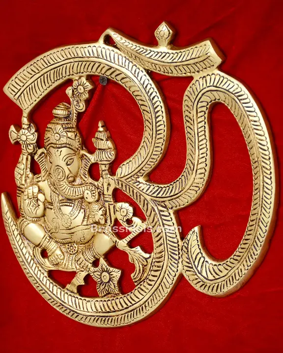 Brass Om Ganesh with Om Wall Hanging Plate 9 inches - image 8