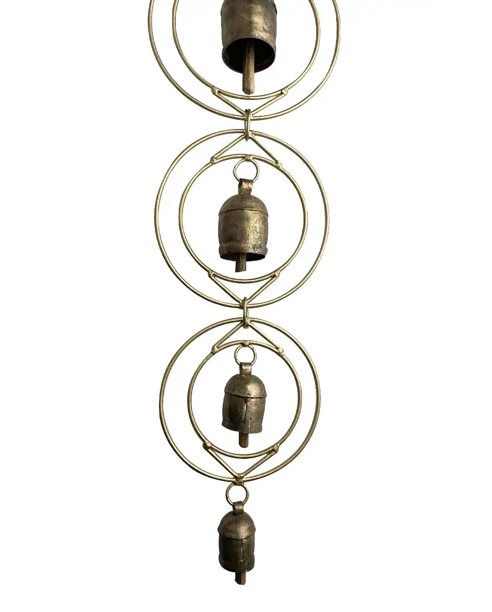 Vastu Wind Chimes 5 bells Iron copper double ring shape fengshui - secondary