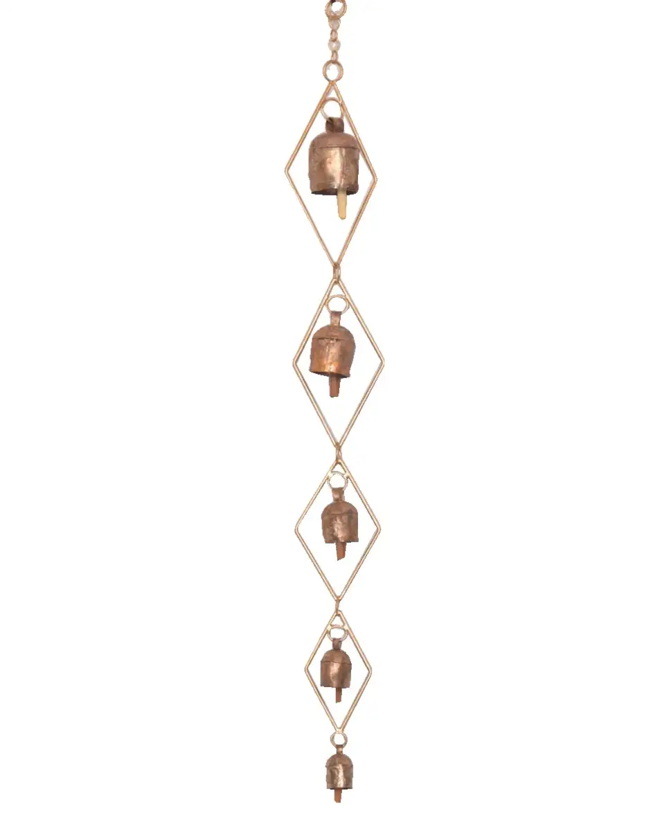 Wind Chimes 5 bells Iron copper Diamond shape fengshui