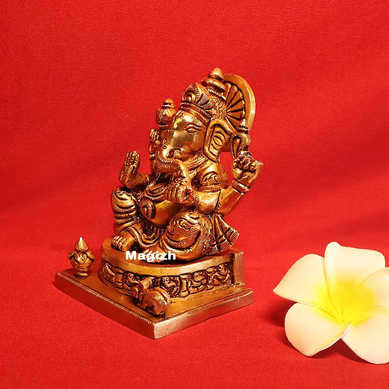Brass Ganesha Square peedam idols (4 inches) - secondary