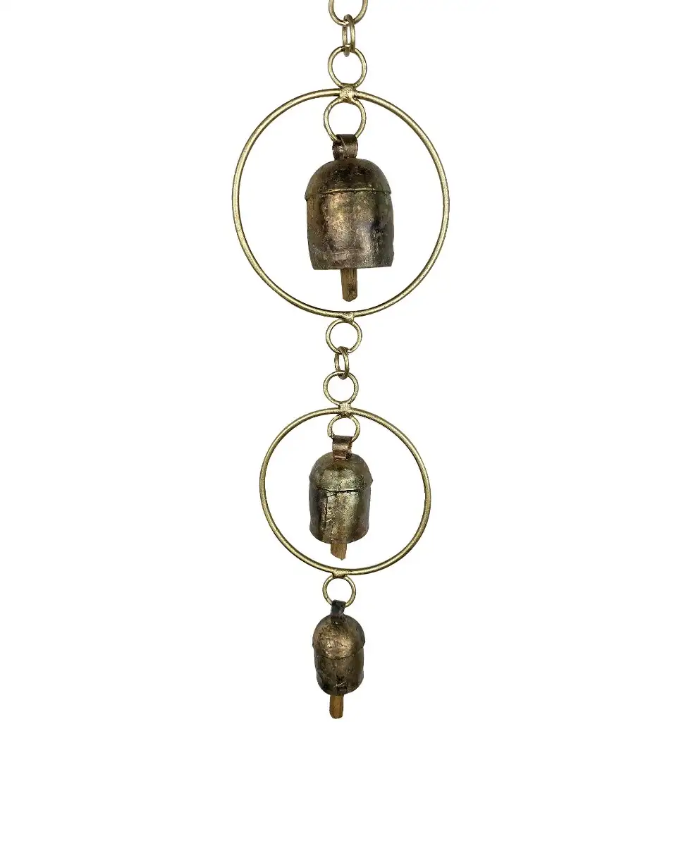 Iron metal and copper mix Kutch wind chimes of 5 bells in ring fengsui - secondary
