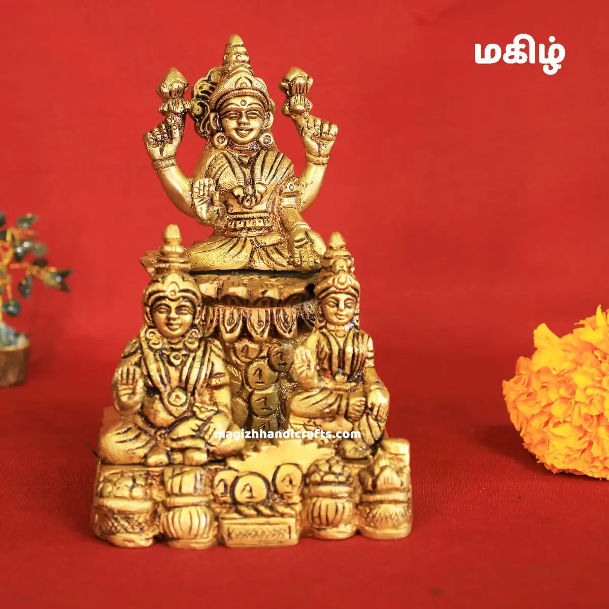 Brass Lotus Kuber and Lotus Lakshmi idol - 6 inches