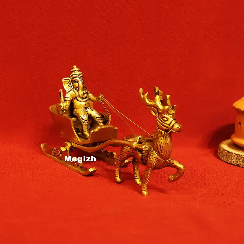 Brass Ganesha on Deer cart idol - secondary