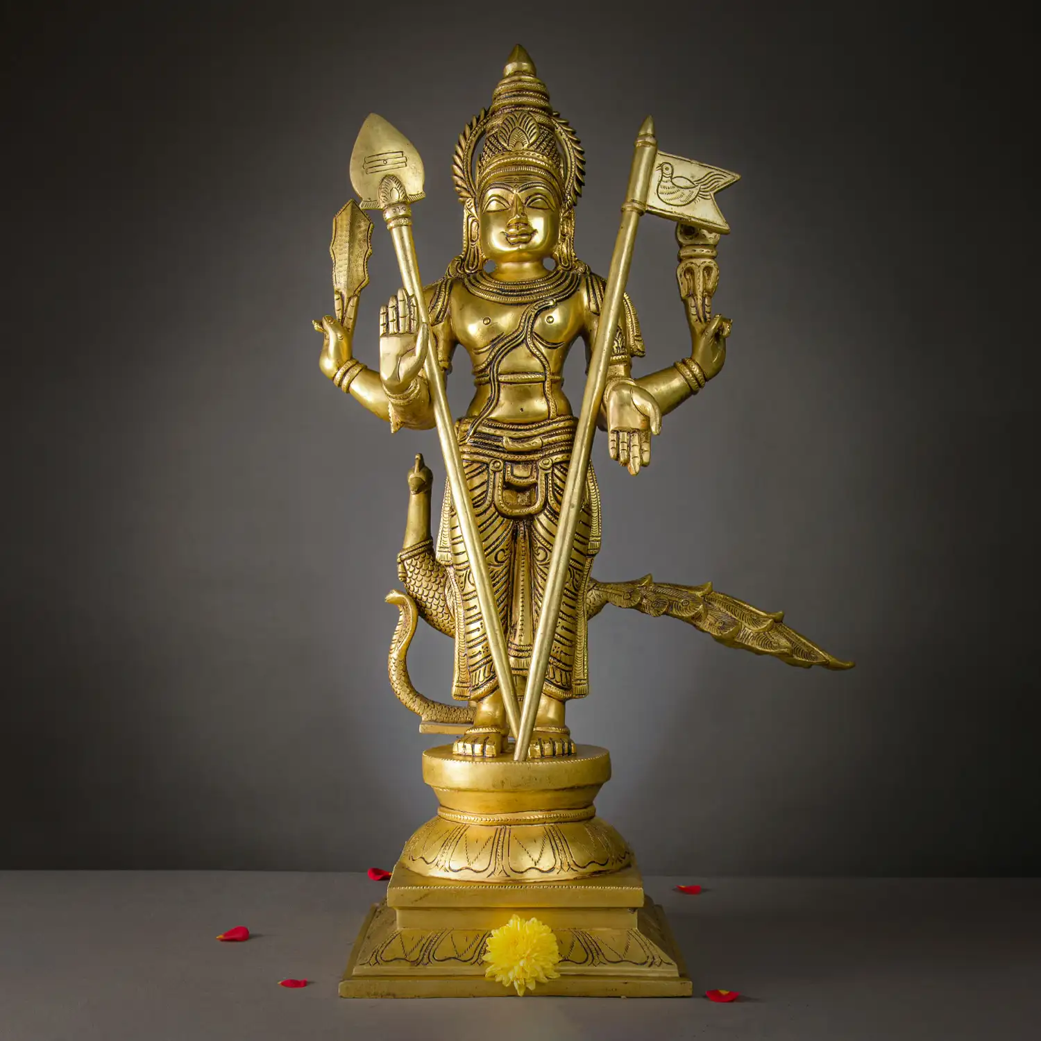 22 inches Brass Standing Murugan with Vel and Seval kodi idol
