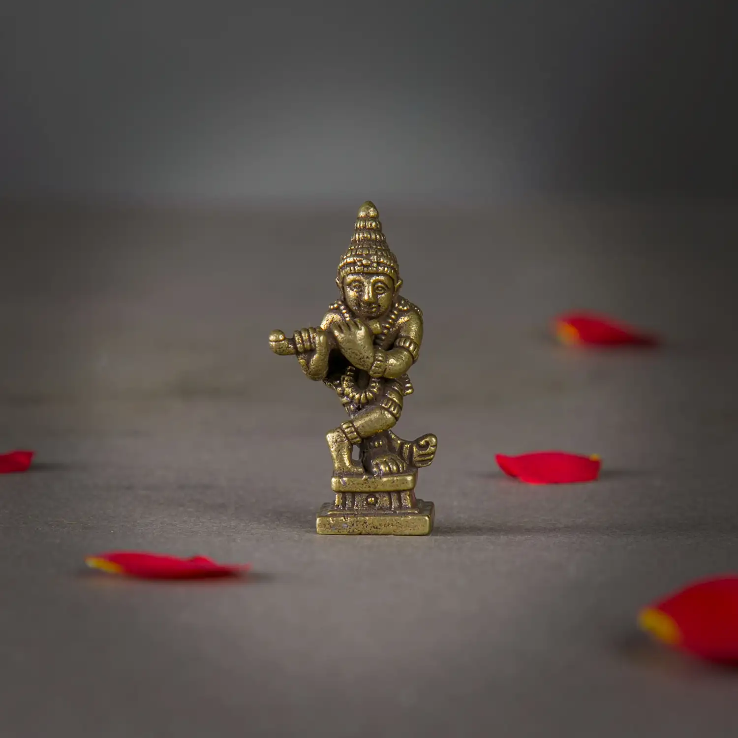 1 inch miniature Brass Krishna with flute Idol