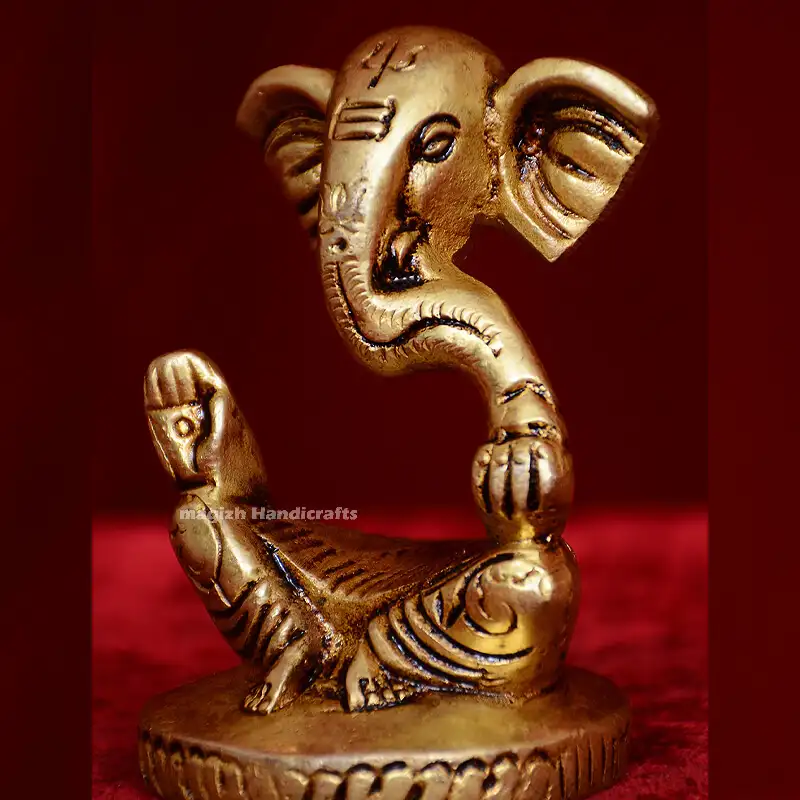 Brass Modern Laddu Ganesha Idol (3 Inches) - secondary
