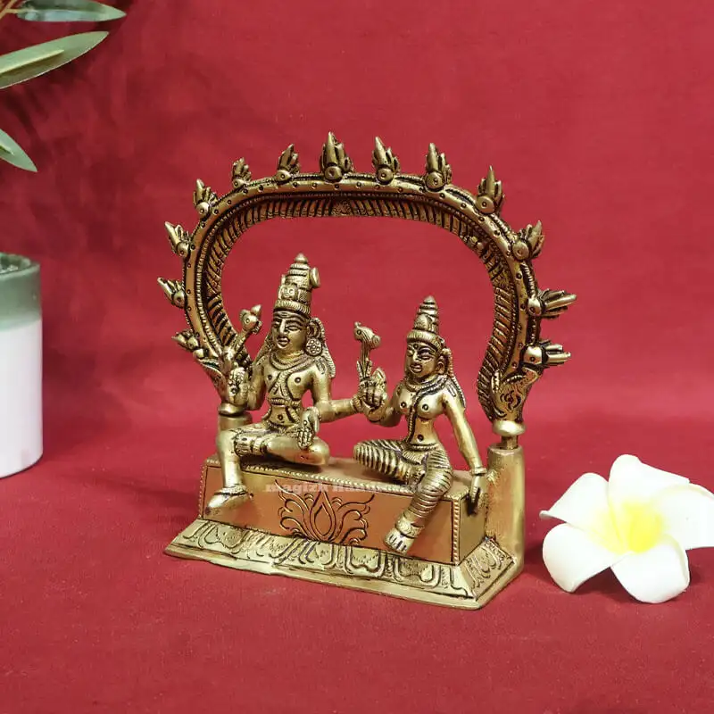 6 inches brass Sitting Lord Shiva and Parvathi with Thiruvachi and Peetam - secondary