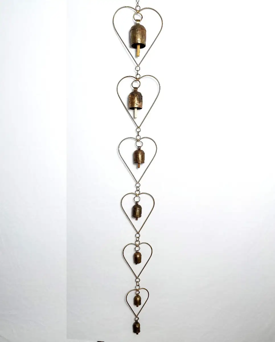 Wind Chimes 7  bells Iron copper heart shape