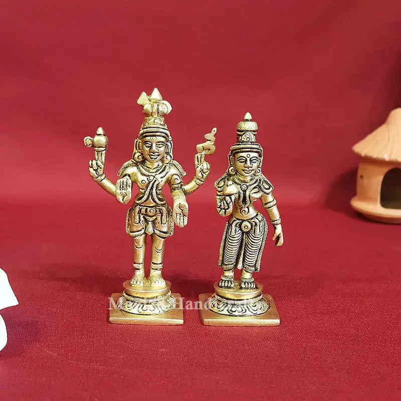 4 inches Brass Standing Lord Shiva Parvathi Idol