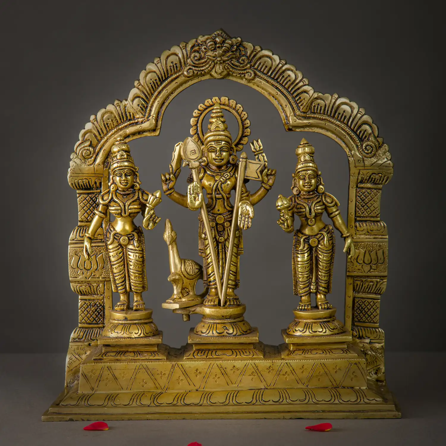 12 inches brass Lord Murugan Valli Deivanai idol with thiruvachi