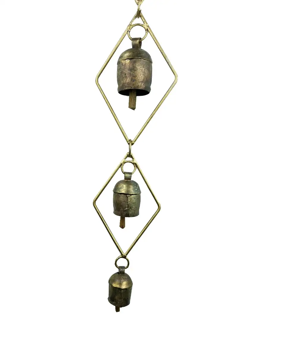 Wind Chimes 5 bells Iron copper Diamond shape fengshui - secondary