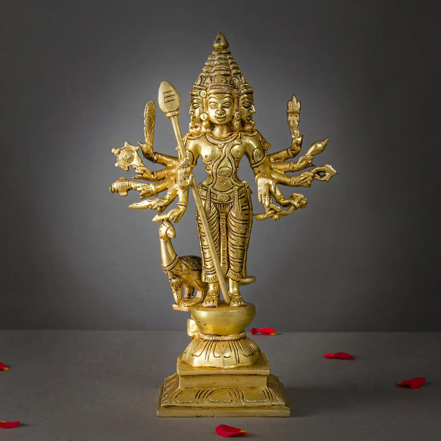 10.5 inches brass Standing Arumuga Murugan idol with vel