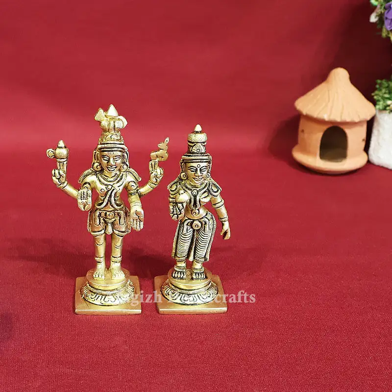 4 inches Brass Standing Lord Shiva Parvathi Idol - secondary