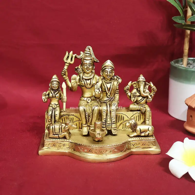 5 inches Brass Lord Shiva family set statue