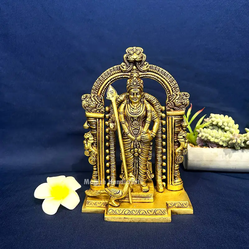 Brass Murugan Malaysia Murugan with Thiruvachi idol - 8.5 inches