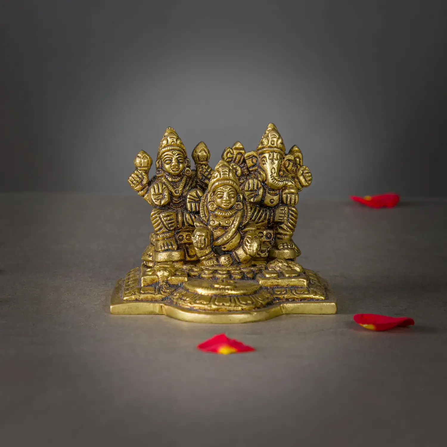 2.5 inches Brass Ganesha Kuber and Lakshmi idol