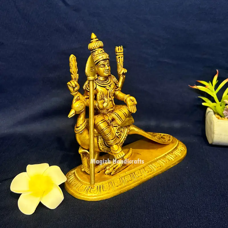 Brass Sitting Murugan on Peacock idol - 7.5 inches - secondary