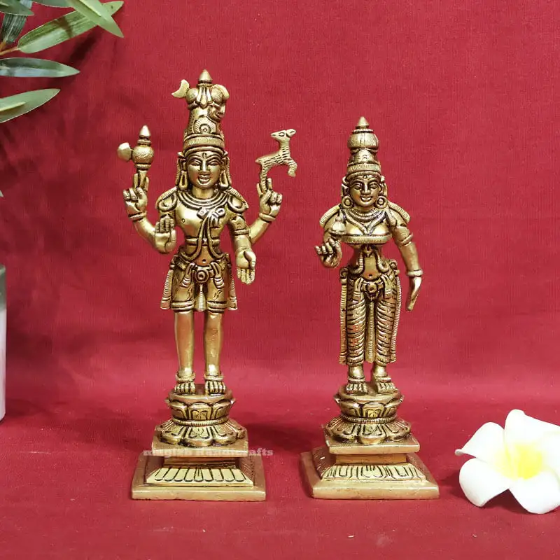 8 inches standing Brass Lord Shiva and Parvathi Idol