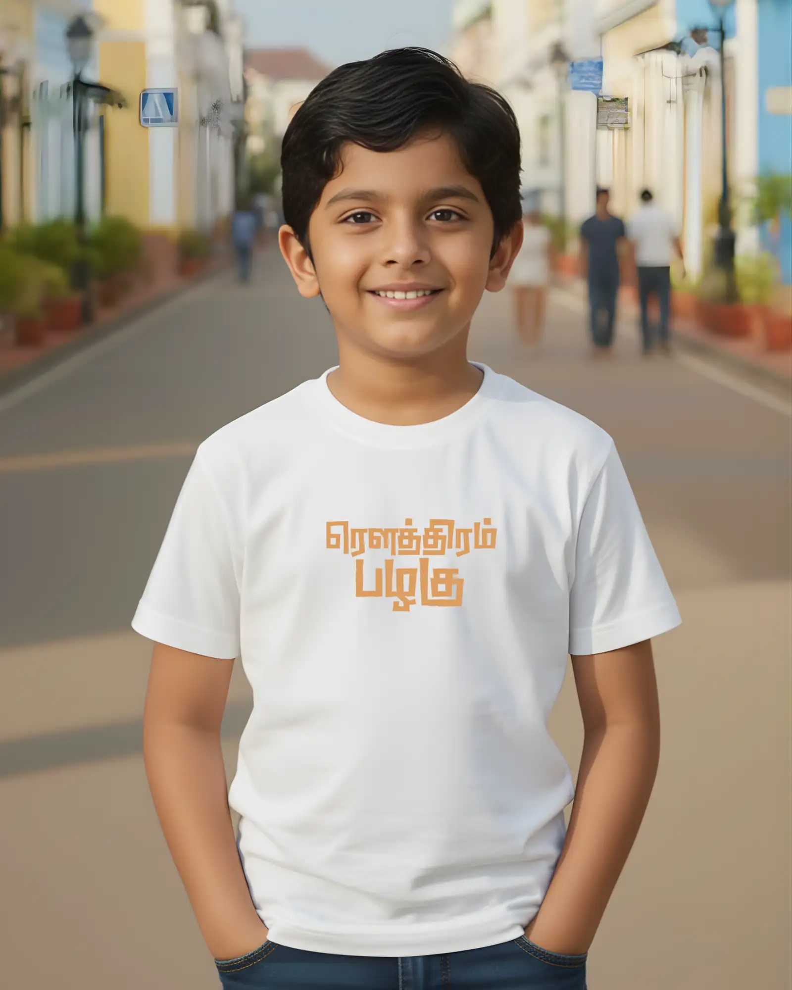 Kids Round Neck Rowthiram Pazhagu - White