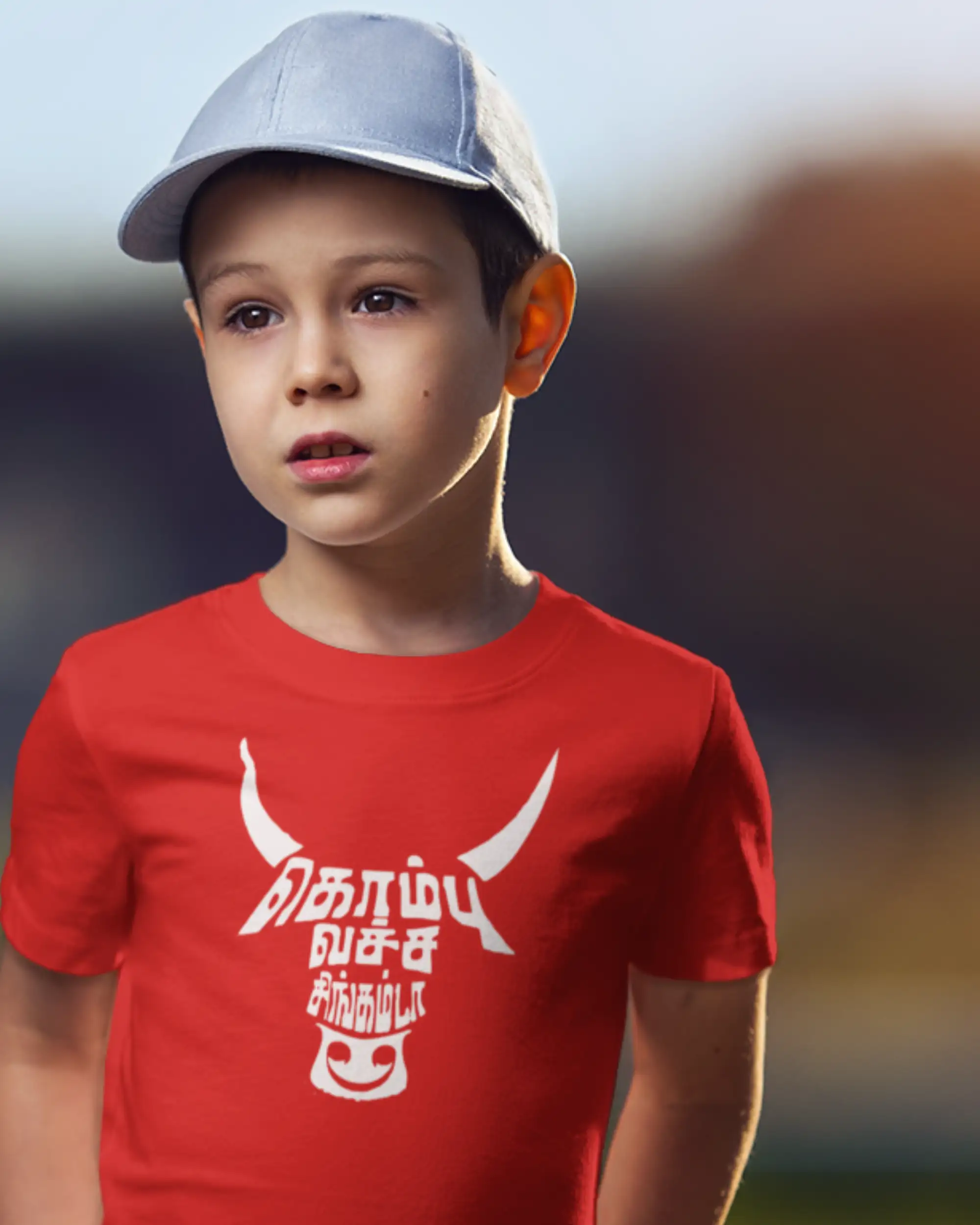 Kids Round Neck Kombu Vecha Singam da-Red