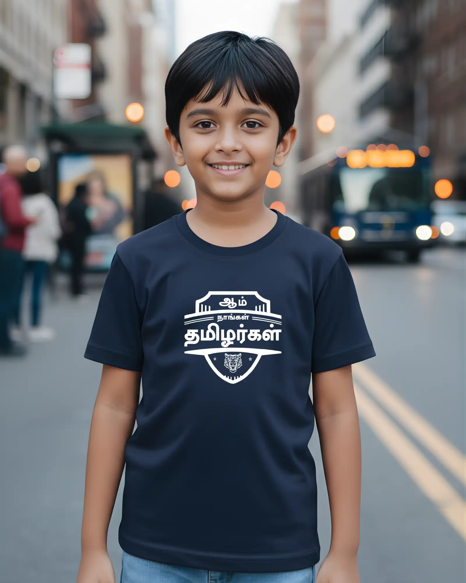 Kids Round Neck Aam Naangal Tamilargal-Navy Blue