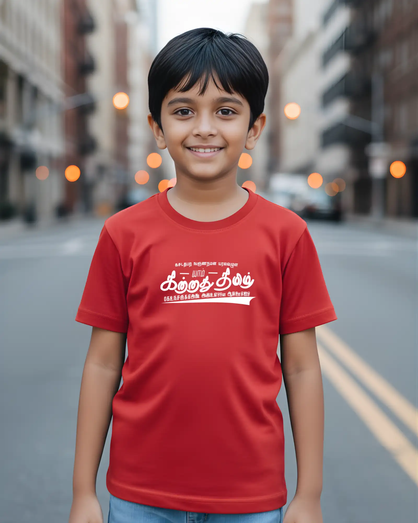 Katrathu Tamil Kids Round Neck TShirts-Red