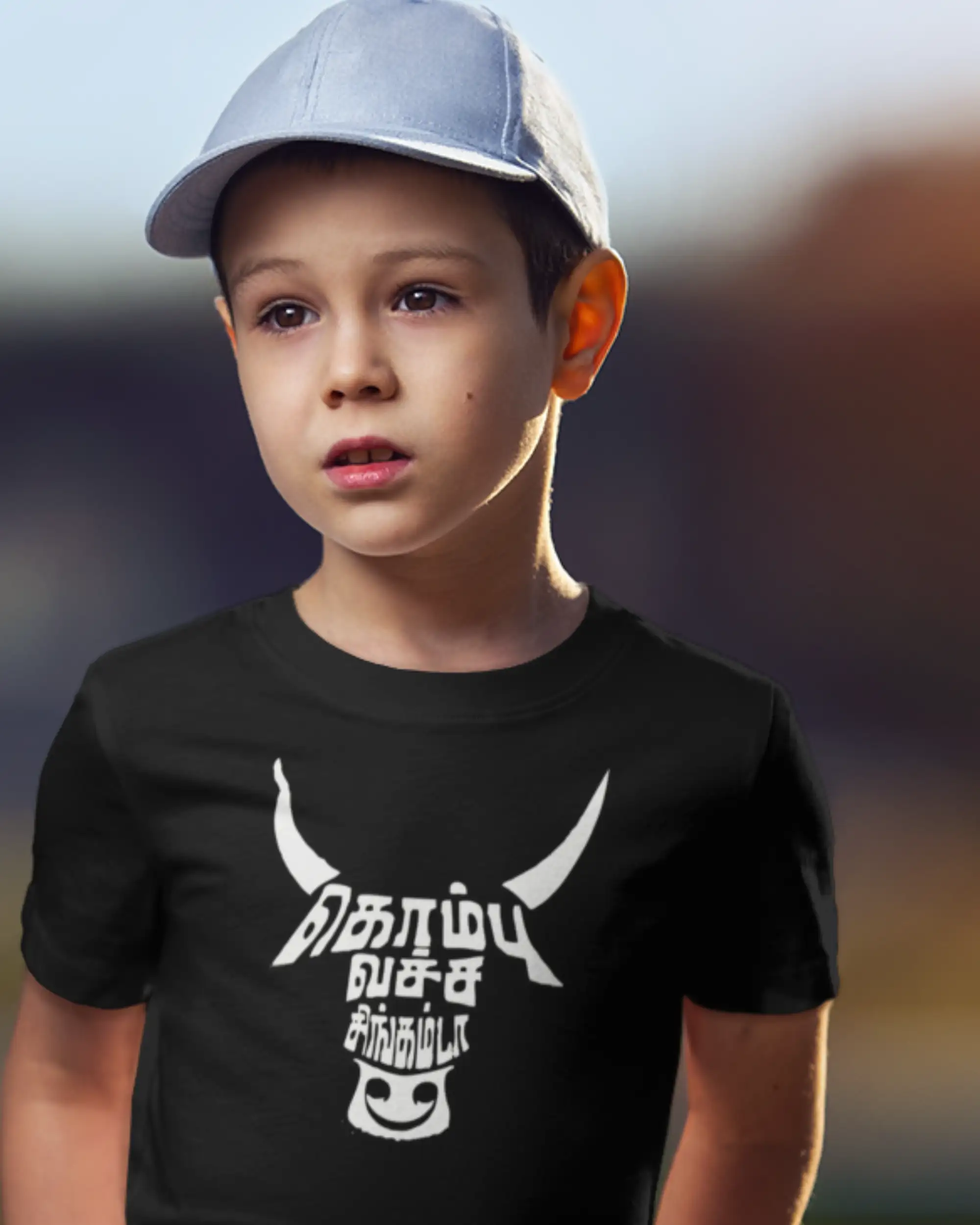 Kids Round Neck Kombu Vecha Singam da-Black