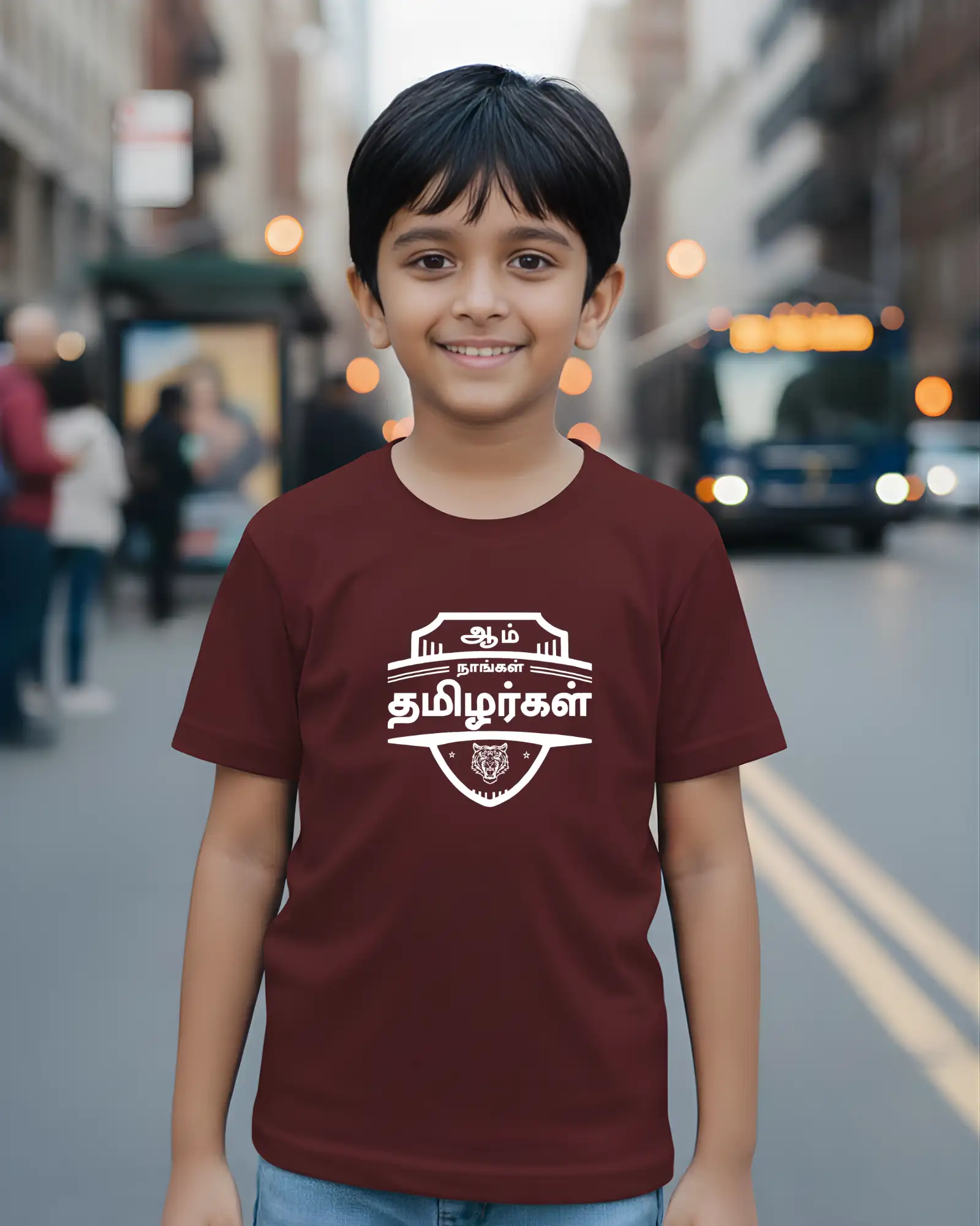 Kids Round Neck Aam Naangal Tamilargal-Maroon