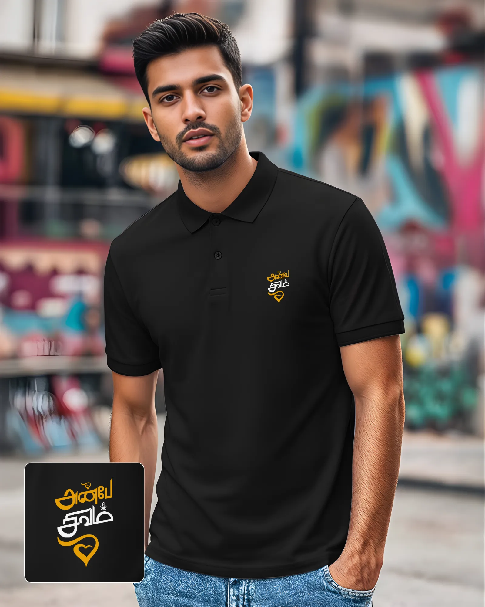 அன்பே சிவம் Polo Collar T-shirt Black