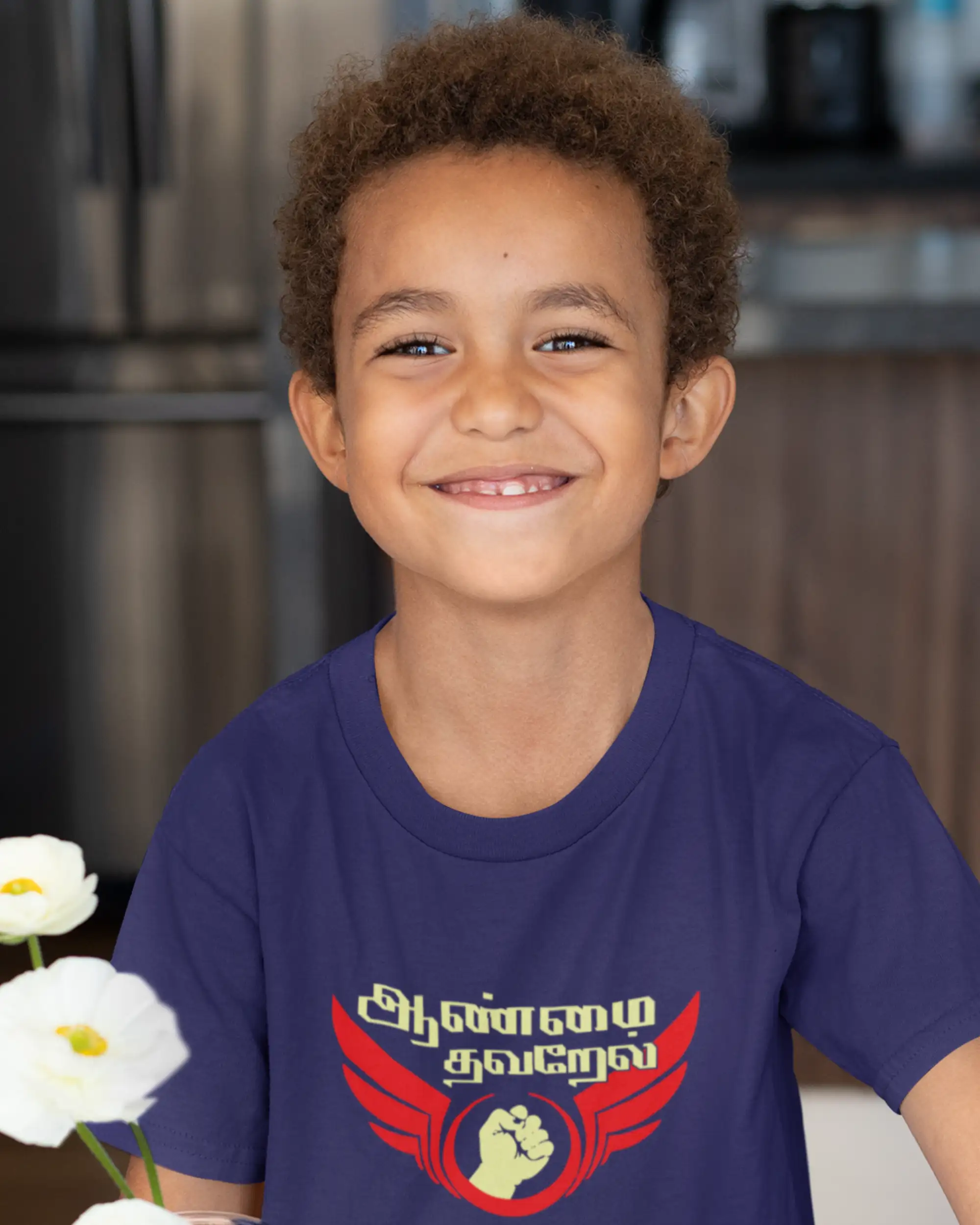 Kids Round Neck Aanmai Thavarel-Navy Blue