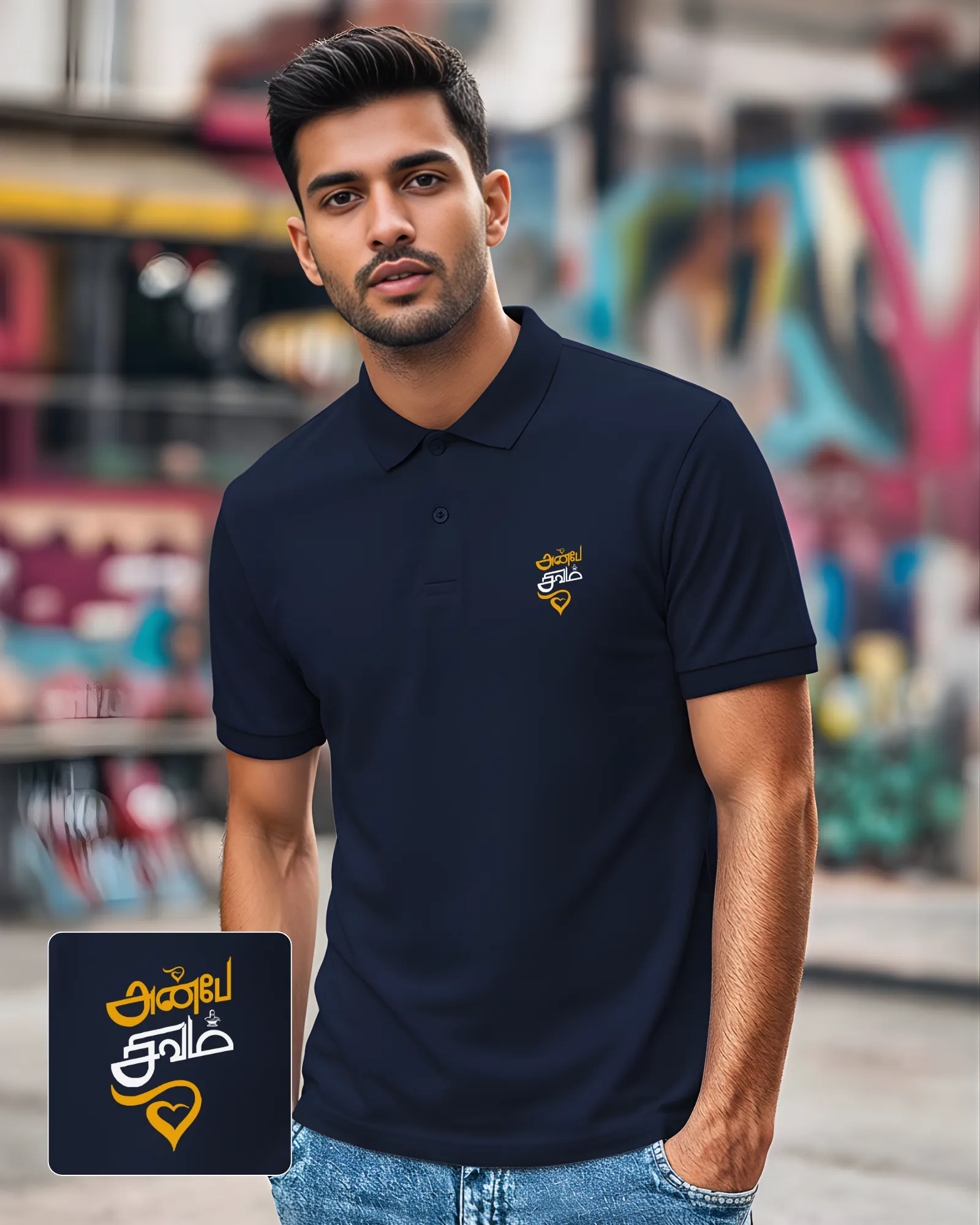 அன்பே சிவம் Polo Collar T-shirt Navy Bule