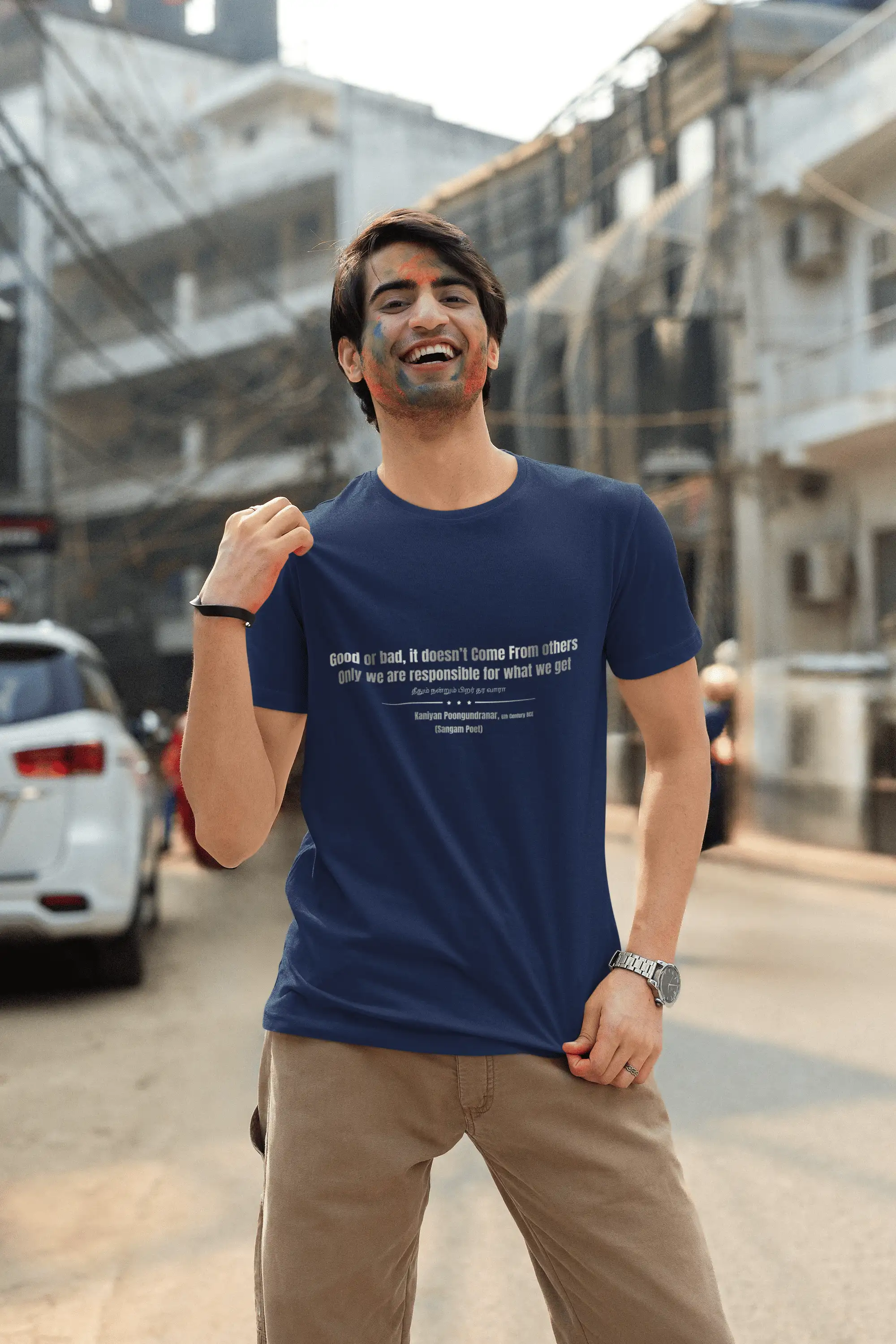 Good or Bad – Kaniyan Poonkundranar T-Shirt – Navy-Blue