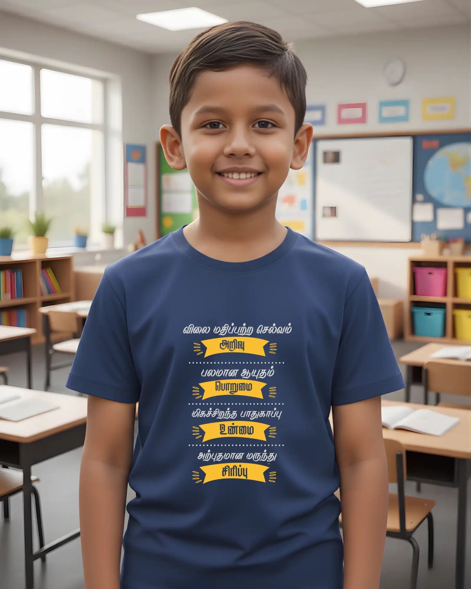 Kids Round Neck - Vilai Mathipetra Selvam - Navy Blue