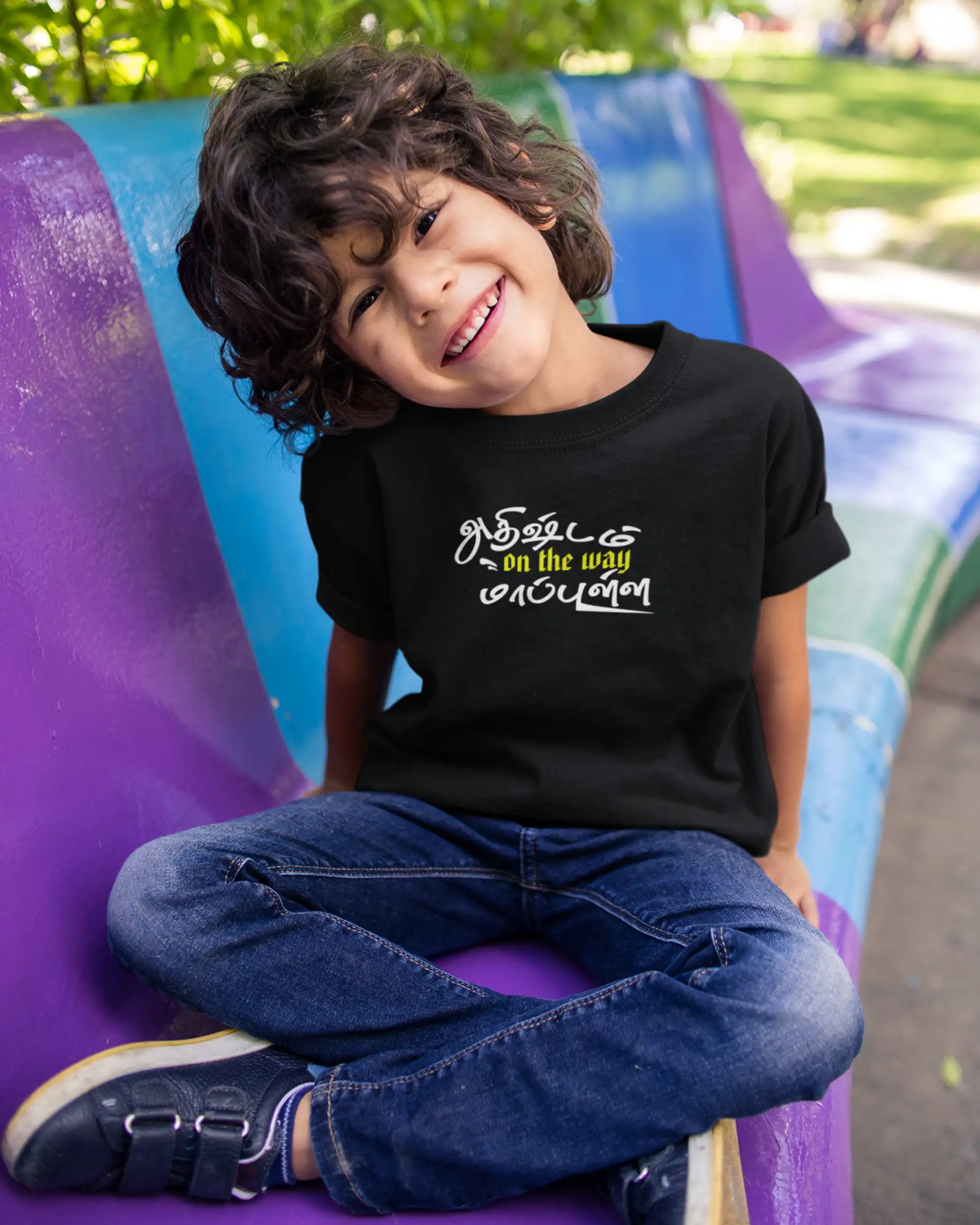 Kids Round Neck Adhirshtam On The Way Maapulla-Black
