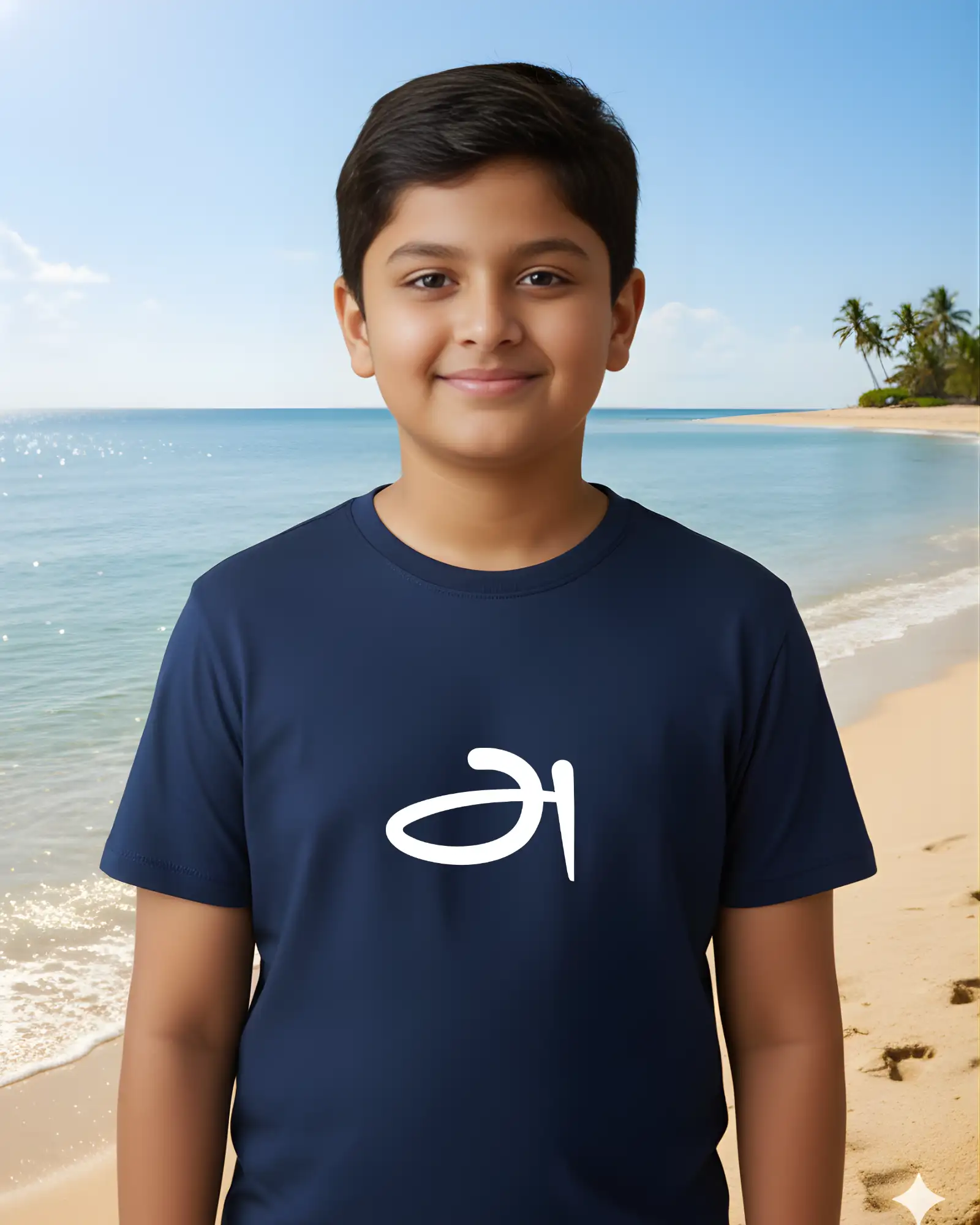 AAH Kids Round Neck TShirts-Navy Blue