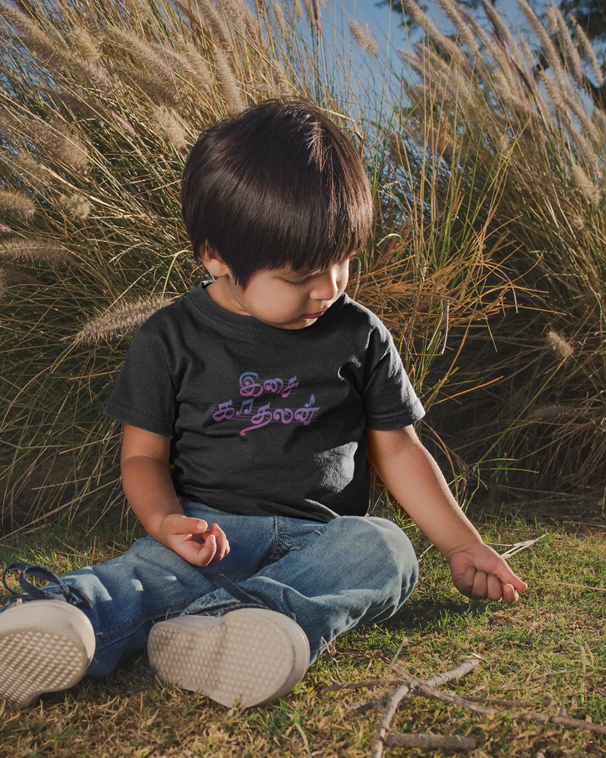 Kids Round Neck Isai Kaadhalan - Black