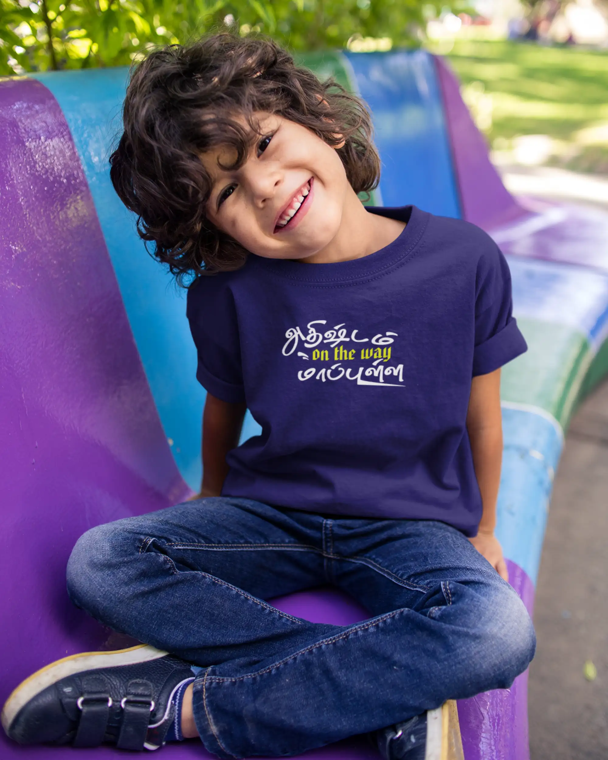 Kids Round Neck Adhirshtam On The Way Maapulla-Navy Blue
